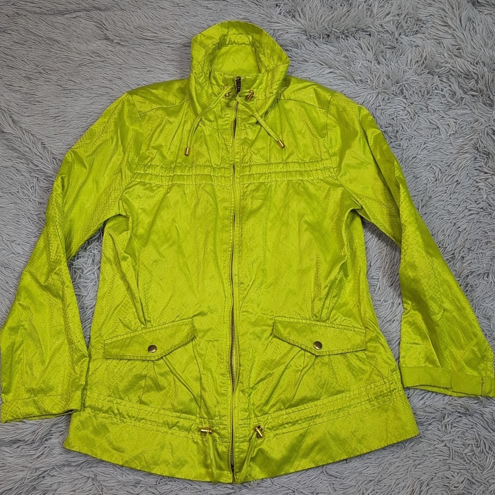 Laura Ashley Jacket Womens S Lime Green Zip Up Lightweight Textured Pockets